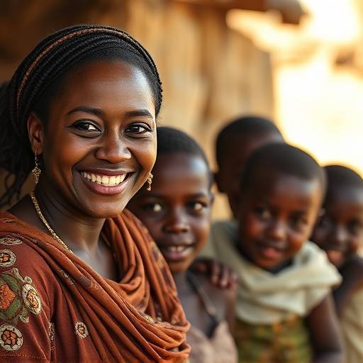 Am√©lie Dubois souriant avec des enfants dans un village au S√©n√©gal lors d'une mission humanitaire