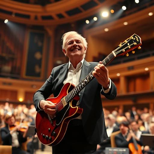 Pierre Richard jouant de la guitare lors d'un concert √† la Philharmonie de Paris